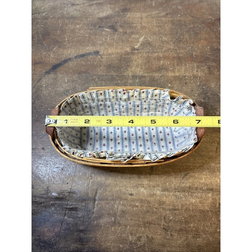 Vtg Longaberger Small Cracker Basket Apple Fabric Liner & Plastic